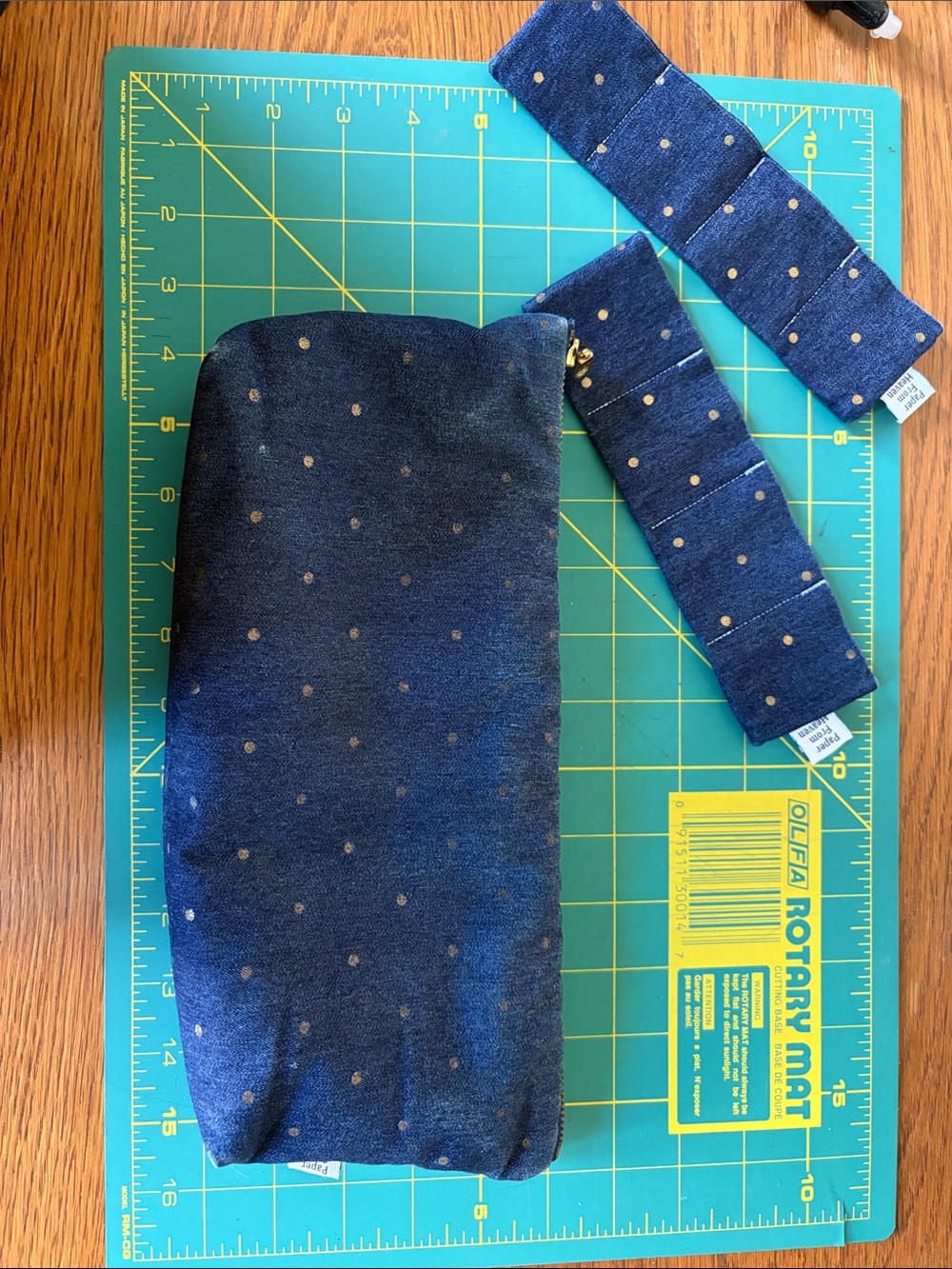 Essential oil case  Navy Blue and gold Polka dots